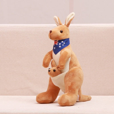 Jue Bei Kangaroo Plush Toy 35cm Light Brown blue scarf