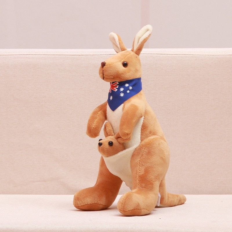 Jue Bei Kangaroo Plush Toy 35cm Light Brown blue scarf 45cm