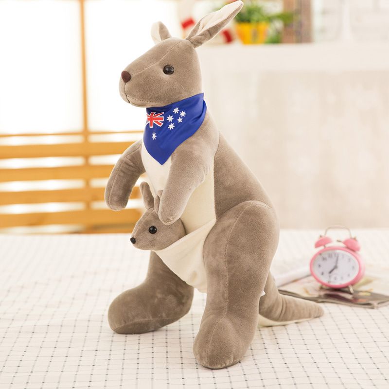 Jue Bei Kangaroo Plush Toy 35cm Gray blue scarf 45cm