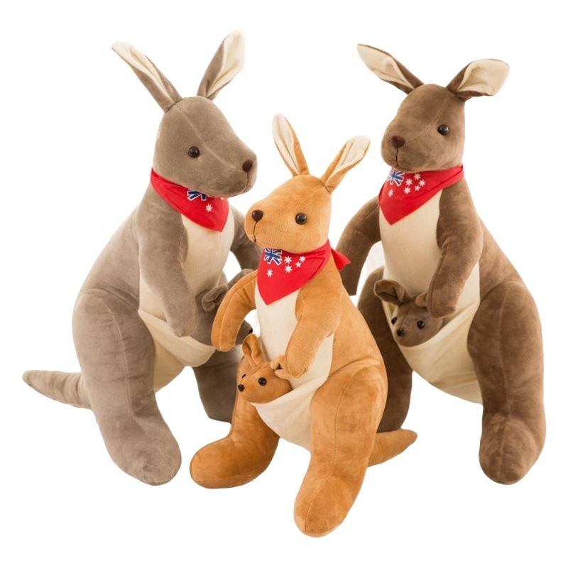 Jue Bei Kangaroo Plush Toy 35cm Gray red scarf 45cm