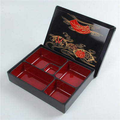 Yuhe Small Square Plastic Lunch Box 5 Compartment 27*21*6CM Small printed five-compartment room temperature lunch box