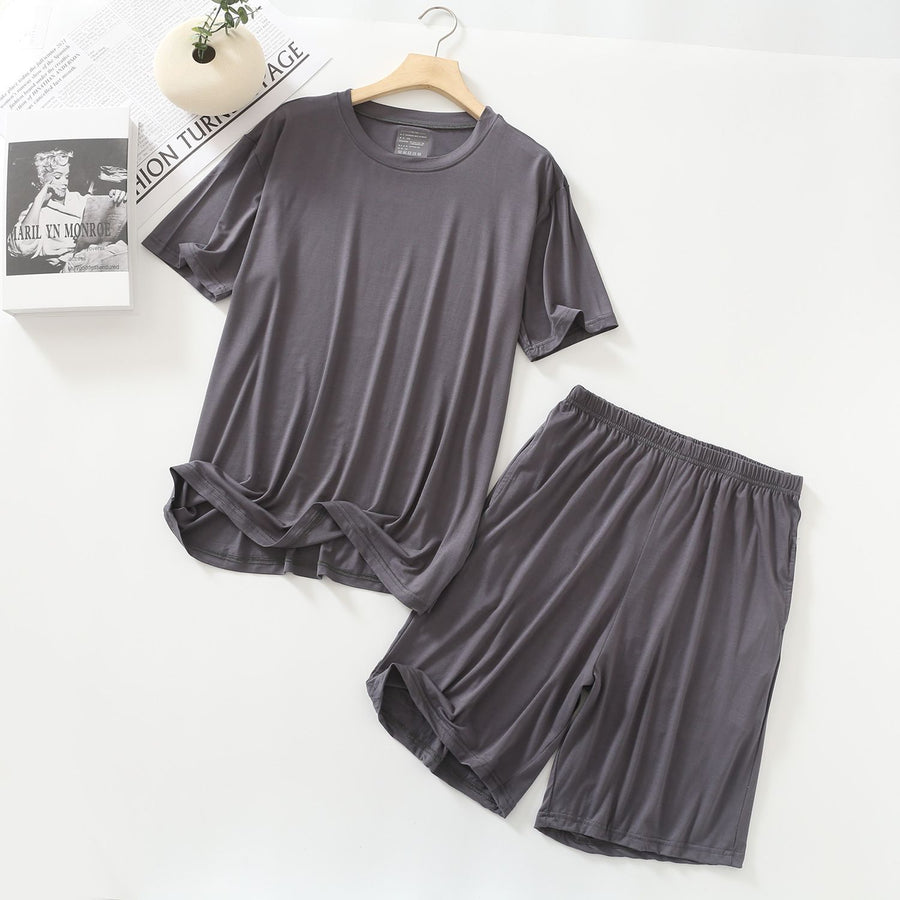 MYAHS Men Modal Sleepwear Set Short Sleeve Shorts Iron Gray XL (67.50 kg-82.50 kg