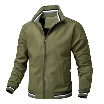 Men Jacket Stand Collar Spring Polyester Bean Green XL Size: XL; Height (cm): 175-180; Weight (kg): 75-85; Bust (cm): 108; Shoulder width (cm): 46; Length (cm): 70; Sleeve length (cm): 64