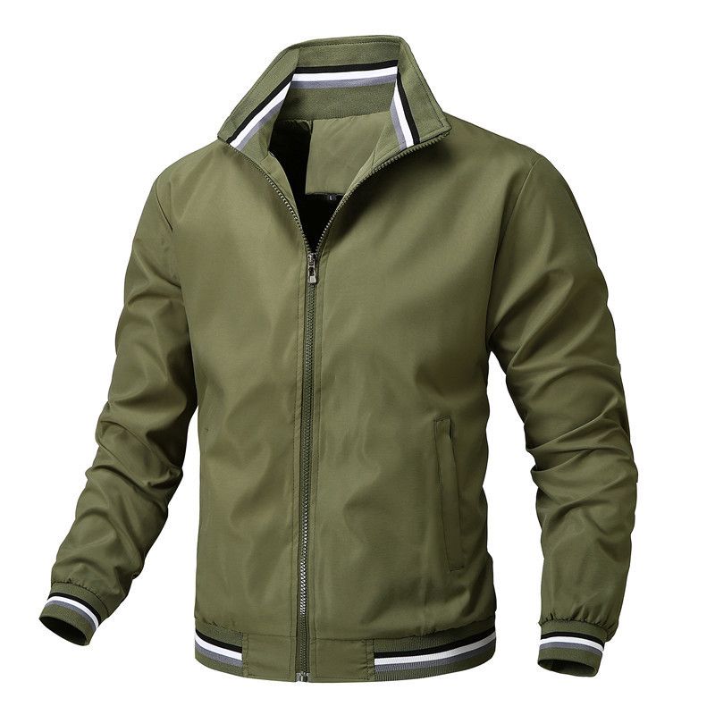 Men Jacket Stand Collar Spring Polyester Bean Green XL Size: XL; Height (cm): 175-180; Weight (kg): 75-85; Bust (cm): 108; Shoulder width (cm): 46; Length (cm): 70; Sleeve length (cm): 64