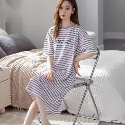 Women Summer Sleepwear Polyester Loose Dress Blue XXL