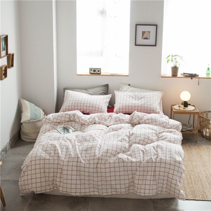 Cotton 4 Piece Set Modern Minimalist White Bed sheet kit_1.8m bed-quilt cover 200x 230cm (four-piece set)