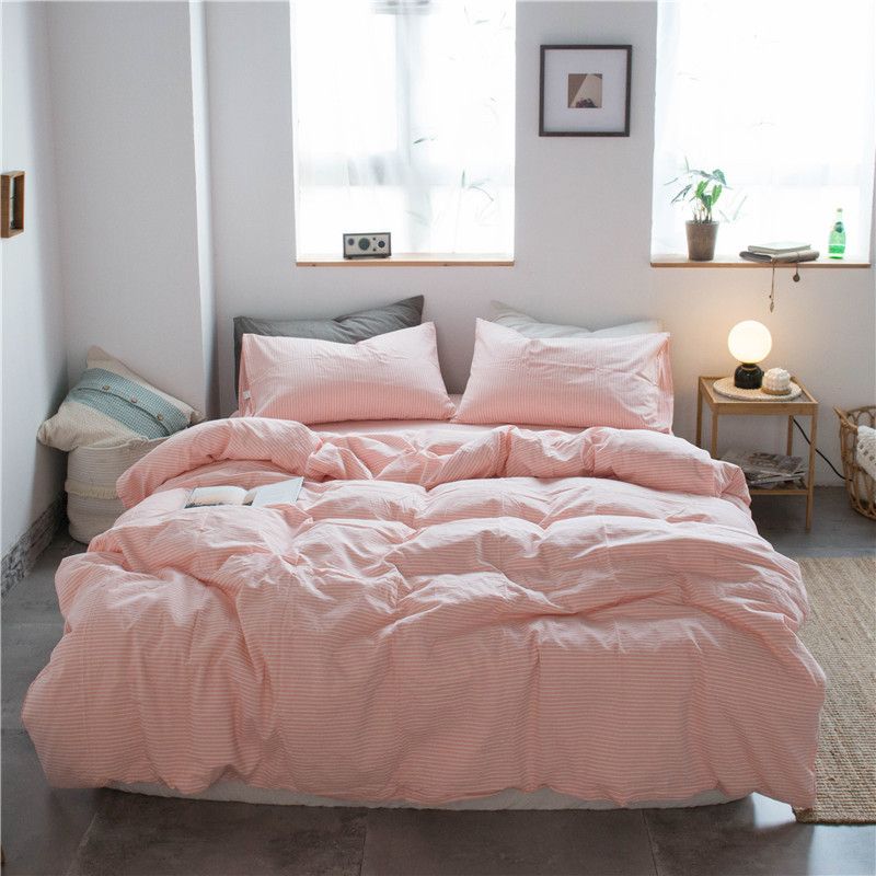 Cotton 4 Piece Set Modern Minimalist White Bed sheet kit_1.2m bed-quilt cover 150x 200 (3-piece set)