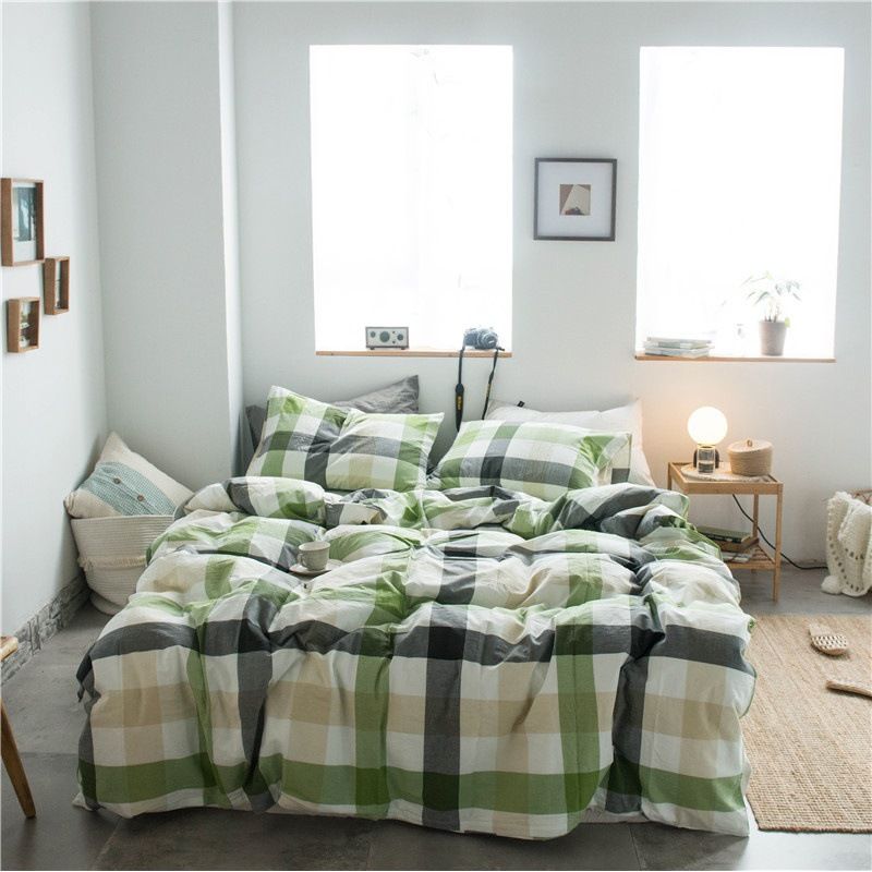 Cotton 4 Piece Set Modern Minimalist White Bed sheet kit_1.8m bed-quilt cover 200x 230cm (four-piece set)