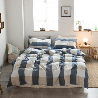 Cotton 4 Piece Set Modern Minimalist White Bed hat kit_1.5m bed-quilt cover 200x 230cm (four-piece set)