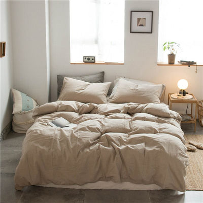 Cotton 4 Piece Set Modern Minimalist White Bed hat kit_1.5m bed-quilt cover 200x 230cm (four-piece set)