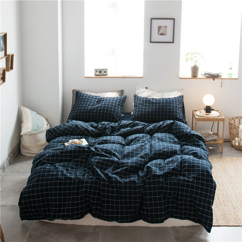 Cotton 4 Piece Set Modern Minimalist White Bed sheet kit_1.5m bed-quilt cover 200x 230cm (four-piece set)