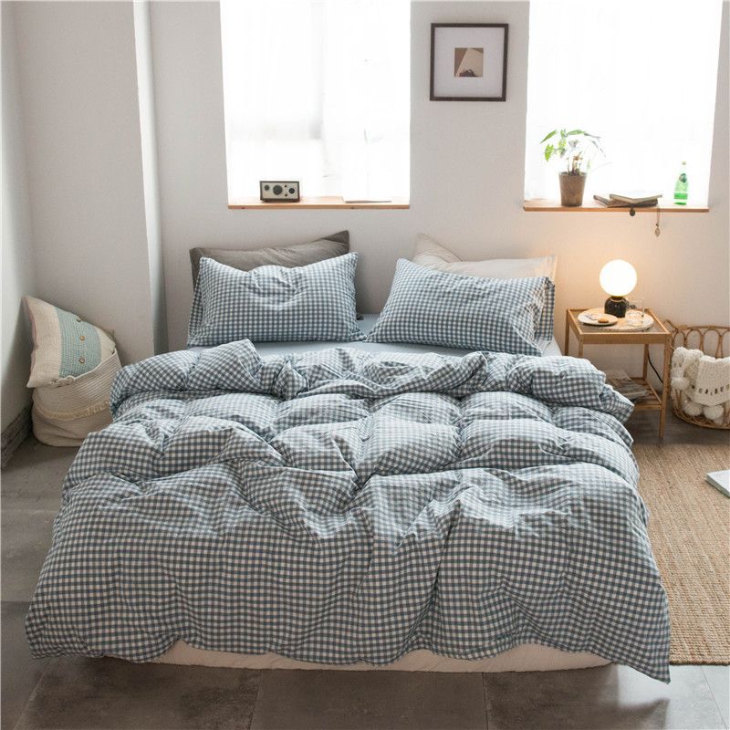 Cotton 4 Piece Set Modern Minimalist White Bed hat kit_1.8m bed-increase quilt cover 220x 240cm four-piece set