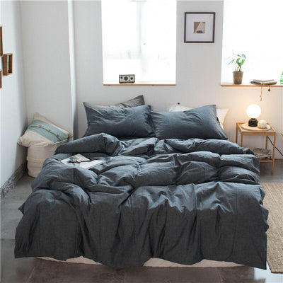 Cotton 4 Piece Set Modern Minimalist White Bed hat kit_1.5m bed-quilt cover 200x 230cm (four-piece set)