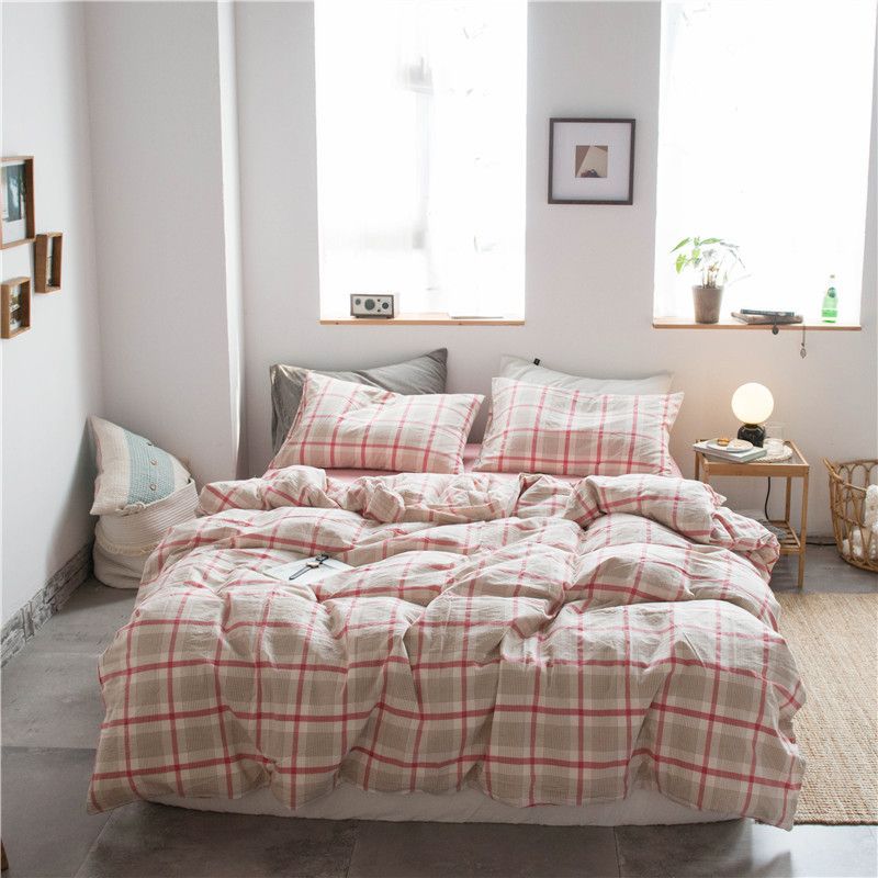 Cotton 4 Piece Set Modern Minimalist White Bed hat kit_1.5m bed-quilt cover 200x 230cm (four-piece set)