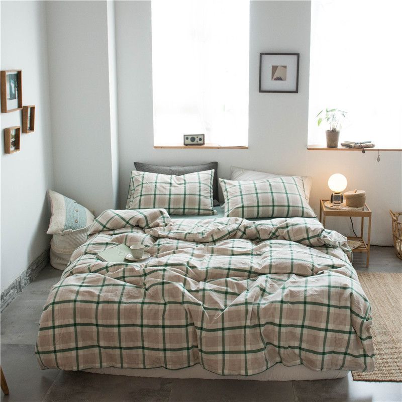 Cotton 4 Piece Set Modern Minimalist White Bed sheet kit_2.0m bed-enlarged quilt cover 220x 240cm four-piece set