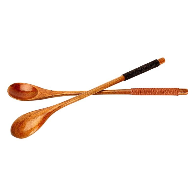 Super Art Wooden Spoon Logo Mixing Gift Round handle natural color wrapped brown line wooden spoon