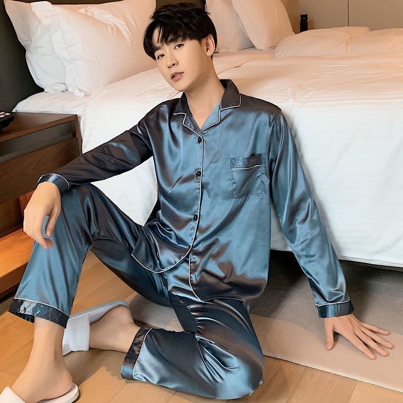 Plus Size Polyester Long Sleeve Sleepwear Trousers... 1290 Fog Blue Men's L