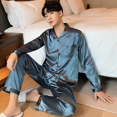 Plus Size Polyester Long Sleeve Sleepwear Trousers... 1290 Fog Blue Men's XXL