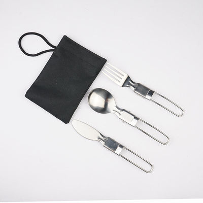 Silver island Folding Stainless Steel Cutlery Set Folding knife, fork and spoon black bag suit