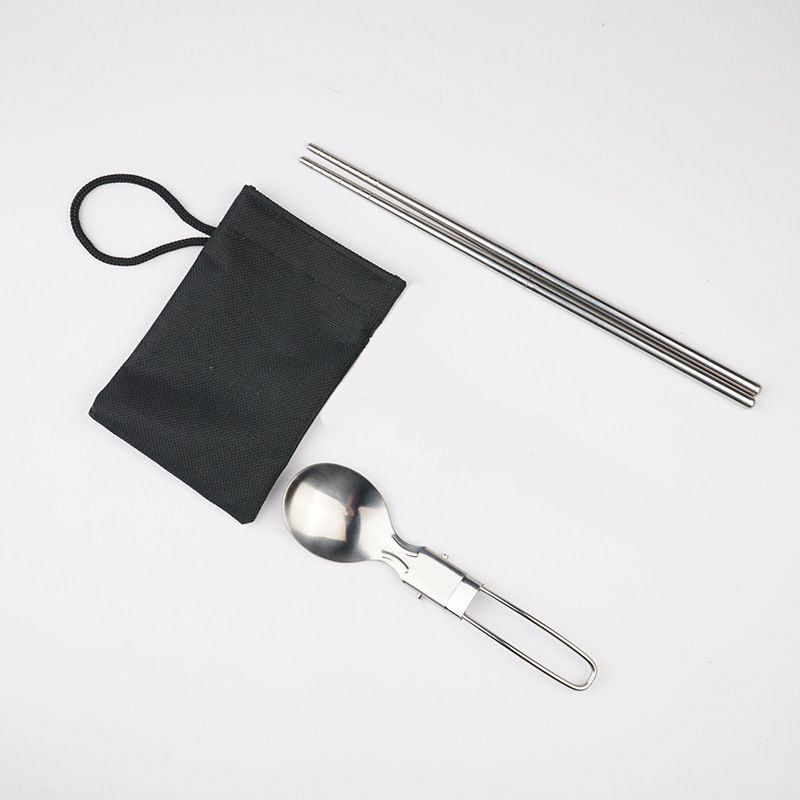 Silver island Folding Stainless Steel Cutlery Set Folding spoon, chopsticks, black bag suit