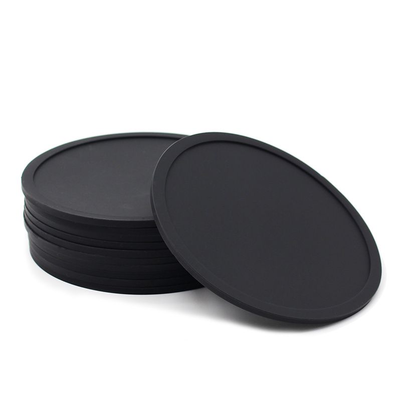 Silicone Coaster Round 10cm Non Slip Dingshuai Black 10x0.3cm thin section
