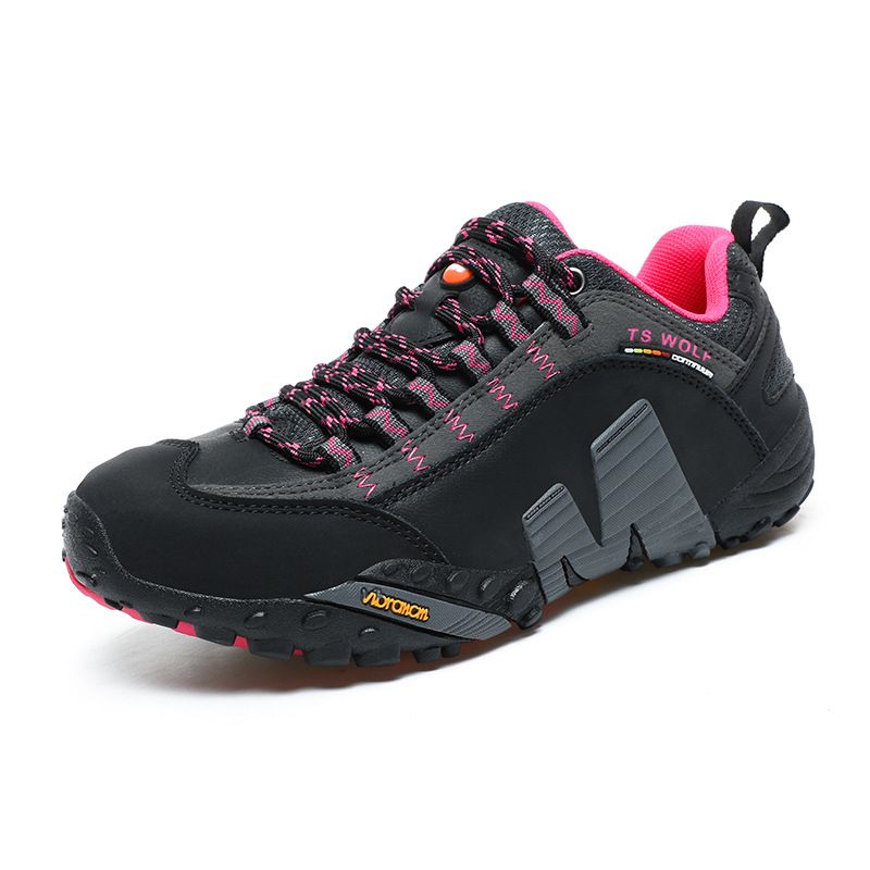 Lefectic Hiking Shoes Genuine Leather Waterproof. Black gray red 38