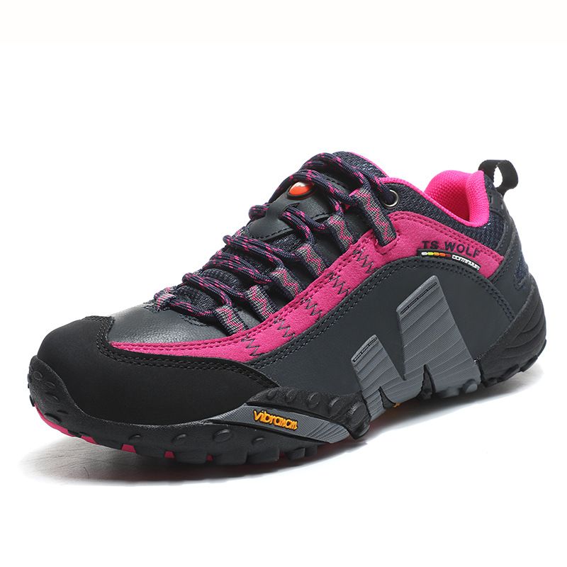 Lefectic Hiking Shoes Genuine Leather Waterproof. Dark blue red 38