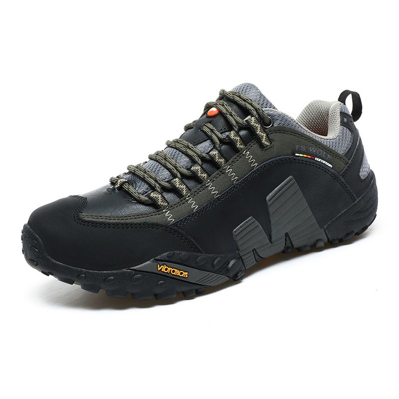 Lefectic Hiking Shoes Genuine Leather Waterproof. Black army green 42