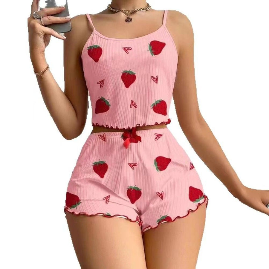 Women Sleepwear Set Summer Spandex Print Pink