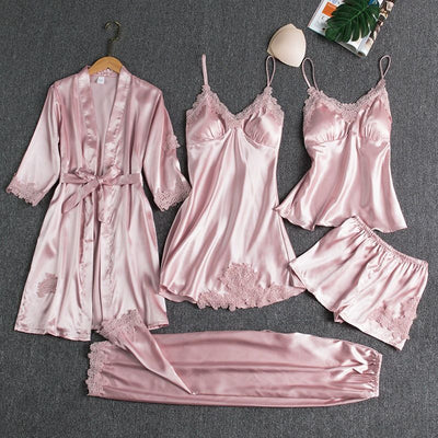 Women Sleepwear Set Long Sleeve Ice Silk M