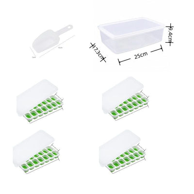 14 Cube Silicone Ice Tray with Lid Green Set