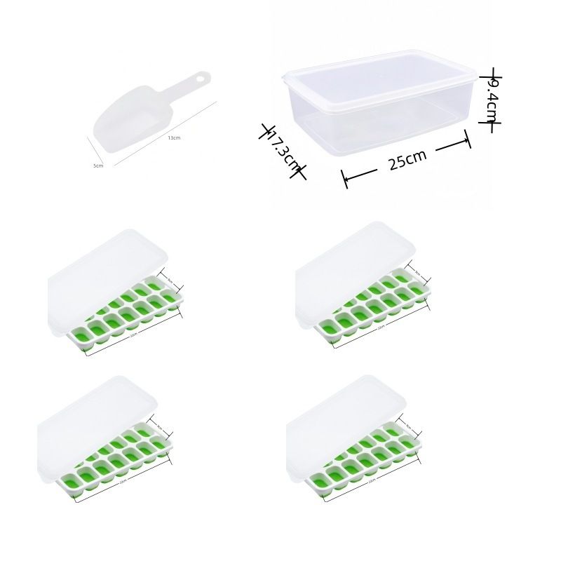 14 Cube Silicone Ice Tray with Lid Green Set