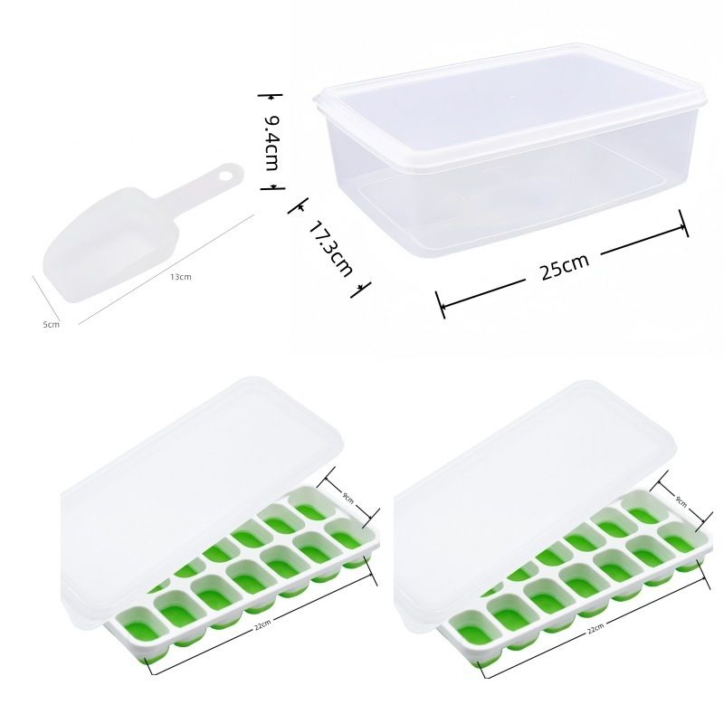 14 Cube Silicone Ice Tray with Lid Green Set