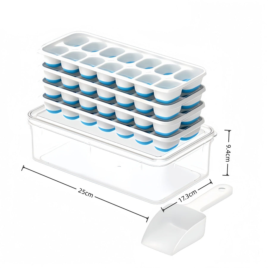 14 Cube Silicone Ice Tray with Lid Blue Set
