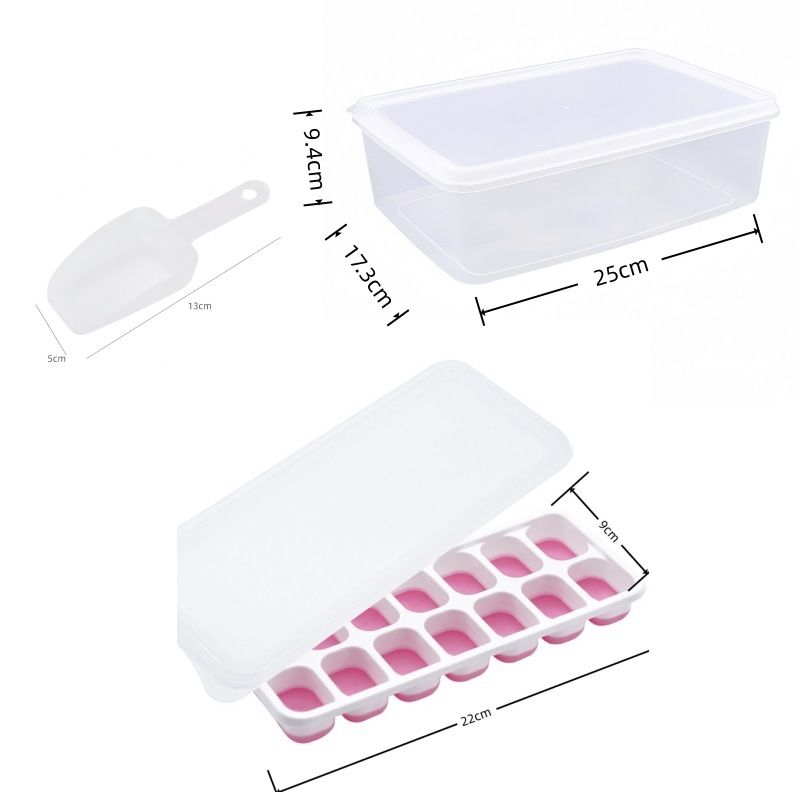 14 Cube Silicone Ice Tray with Lid Pink Set