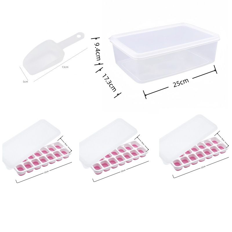 14 Cube Silicone Ice Tray with Lid Pink Set