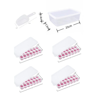 14 Cube Silicone Ice Tray with Lid Pink Set