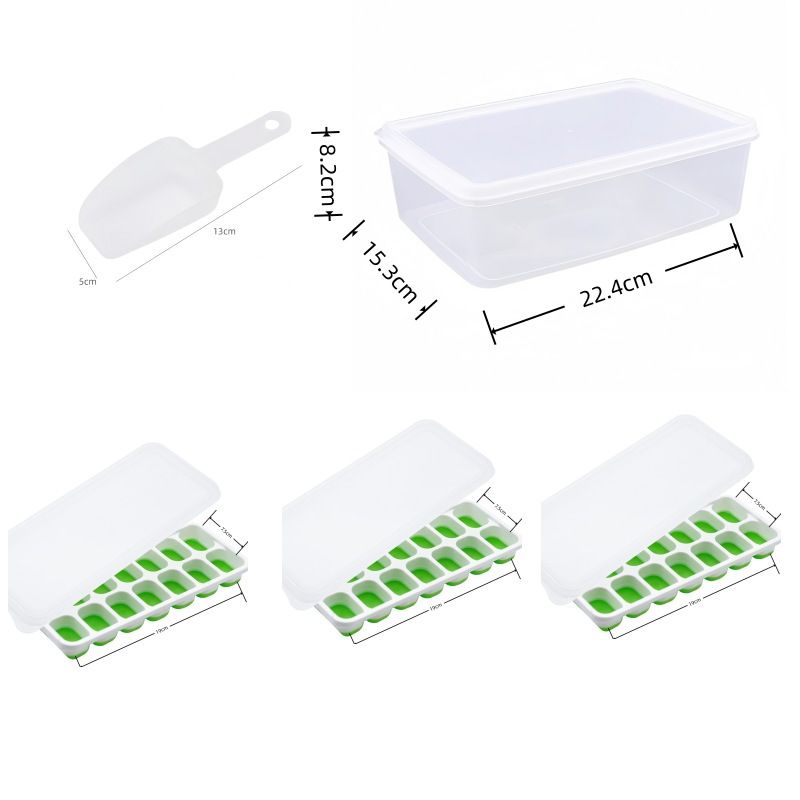 14 Cube Silicone Ice Tray with Lid Green Set