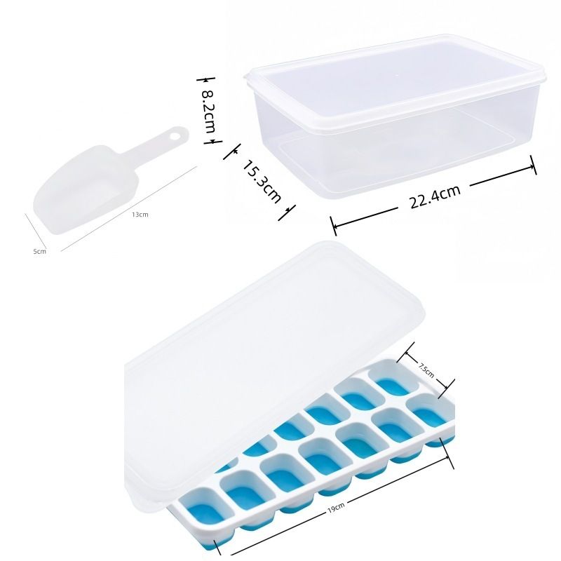 14 Cube Silicone Ice Tray with Lid Blue Set