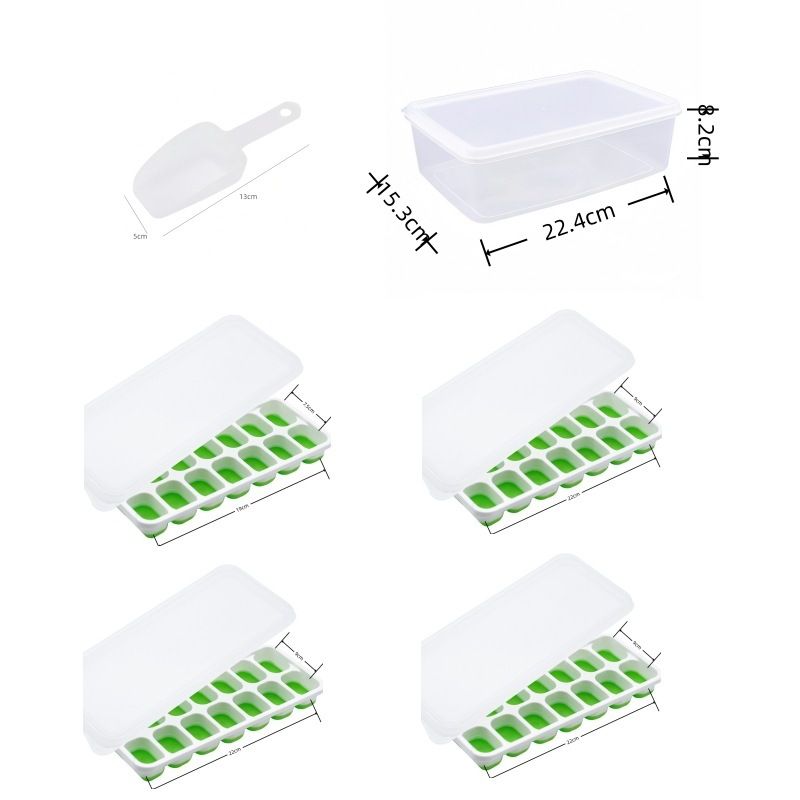 14 Cube Silicone Ice Tray with Lid Green Set