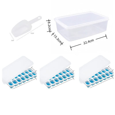 14 Cube Silicone Ice Tray with Lid Blue Set