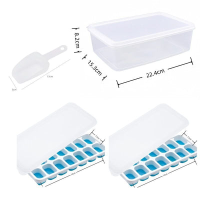14 Cube Silicone Ice Tray with Lid Blue Set