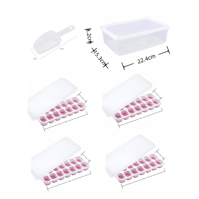 14 Cube Silicone Ice Tray with Lid Pink Set