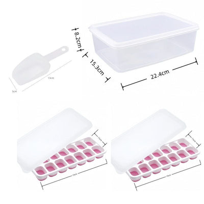 14 Cube Silicone Ice Tray with Lid Pink Set