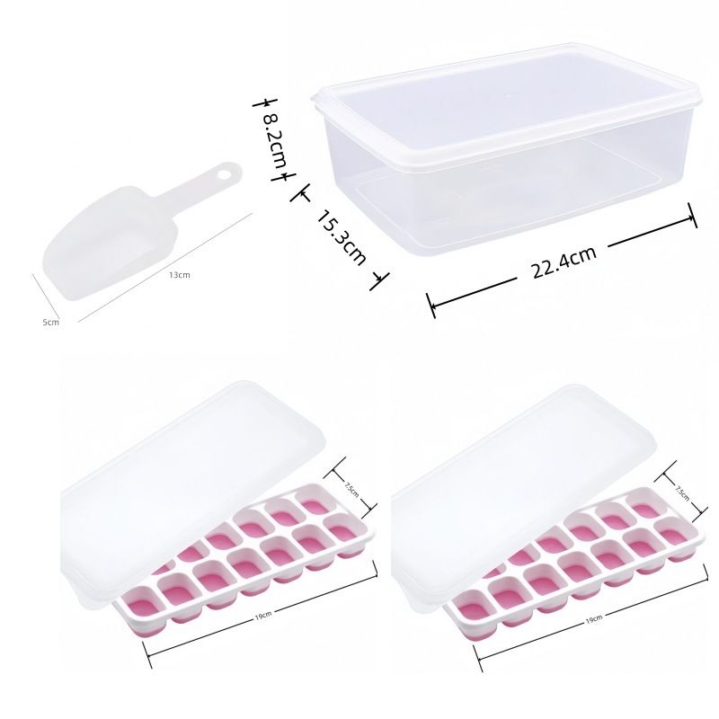 14 Cube Silicone Ice Tray with Lid Pink Set