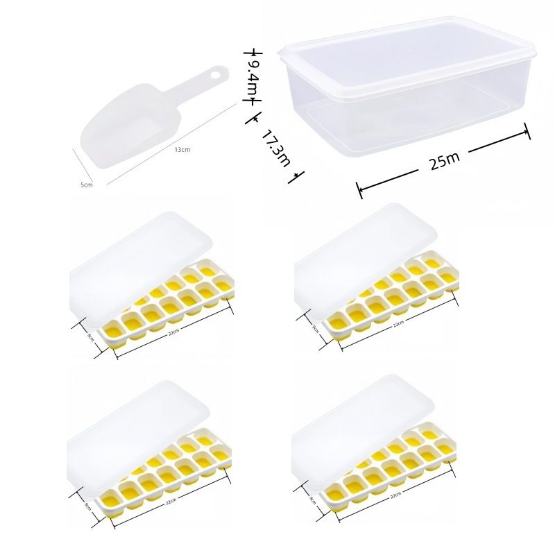 14 Cube Silicone Ice Tray with Lid Yellow Set