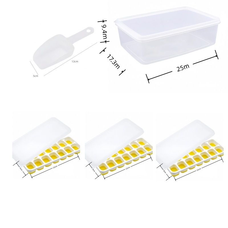14 Cube Silicone Ice Tray with Lid Yellow Set