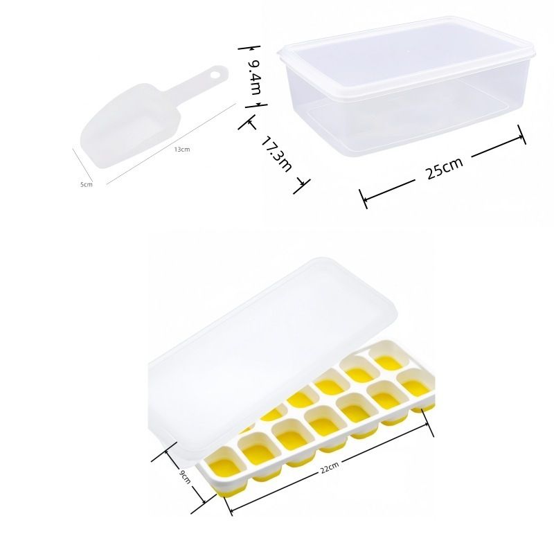 14 Cube Silicone Ice Tray with Lid Yellow Set