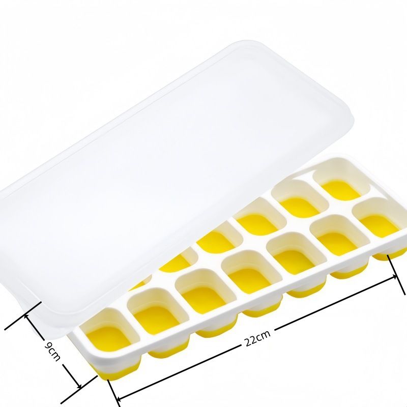 14 Cube Silicone Ice Tray with Lid Yellow Set