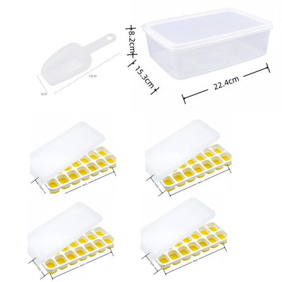 14 Cube Silicone Ice Tray with Lid Yellow Set